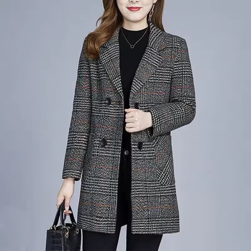 Dorothy | Elegant lang blazer dame med rutemønster