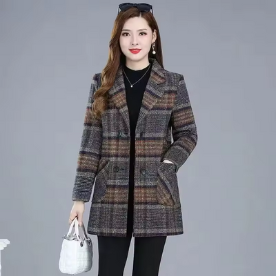 Dorothy | Elegant lang blazer dame med rutemønster