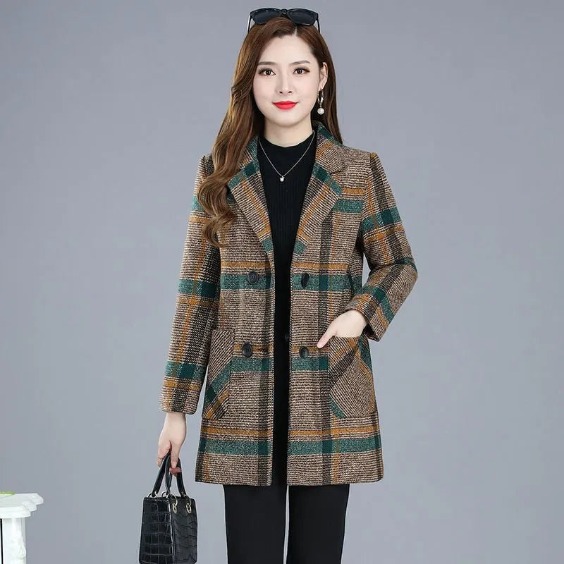 Dorothy | Elegant lang blazer dame med rutemønster