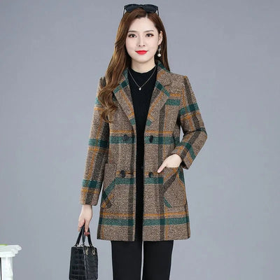Dorothy | Elegant lang blazer dame med rutemønster