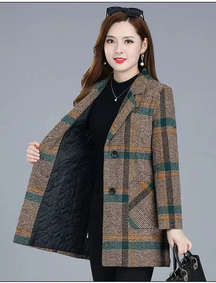 Dorothy | Elegant lang blazer dame med rutemønster