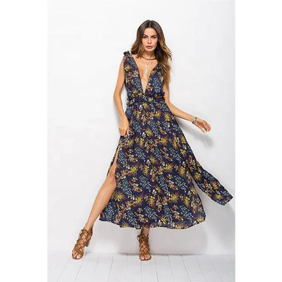 Esmira | Elegant maxi strandkjole med blomstertrykk
