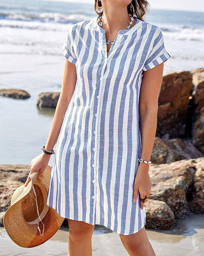 Martine | Elegant stripete skjortekjole for dame
