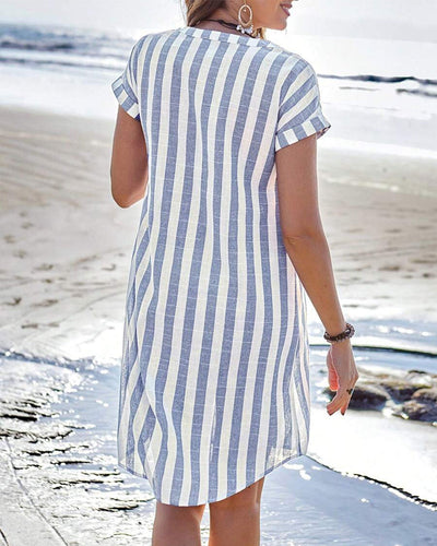 Martine | Elegant stripete skjortekjole for dame