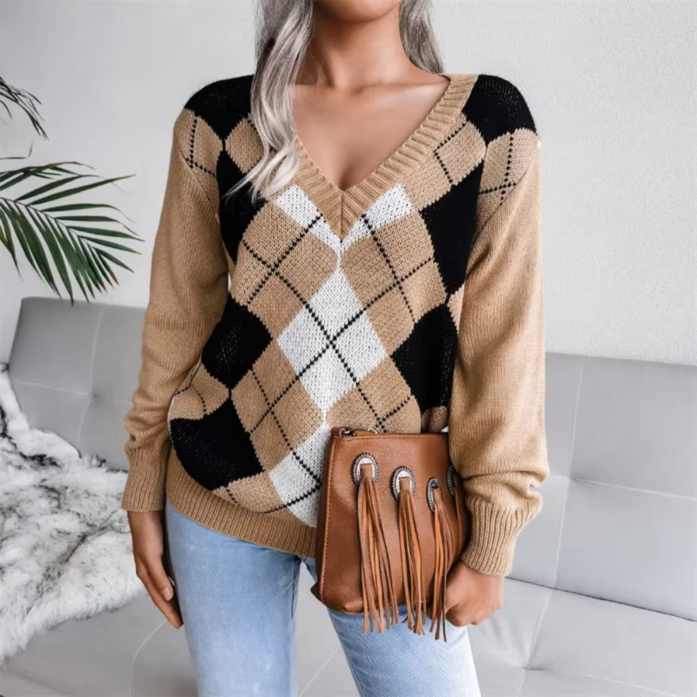 Mia | Elegant strikkegenser dame med V-hals