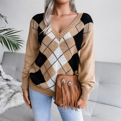 Mia | Elegant strikkegenser dame med V-hals