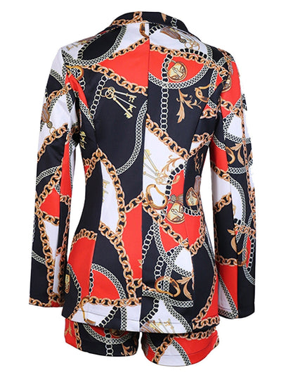 Monica | Dristig blazer- og shortssett med kjedetrykk