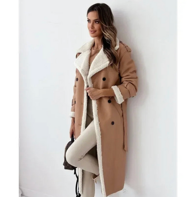Monica | Elegant svart vinterkåpe med belte