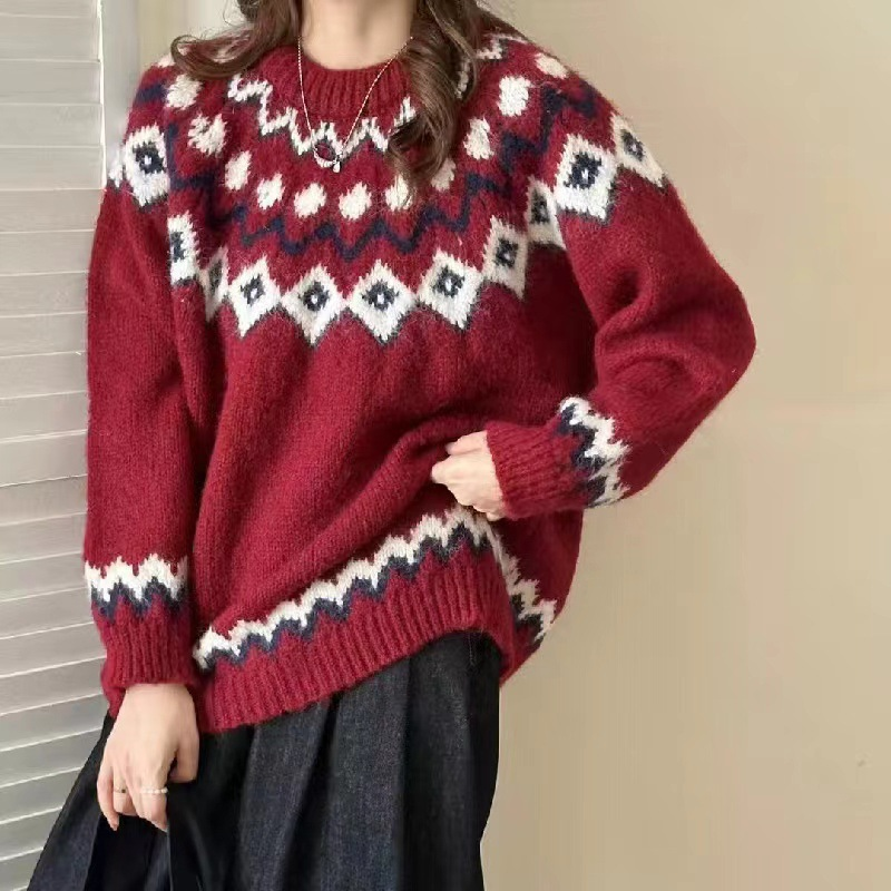 Paula | Retro Strikkegenser med Livlig Mønster