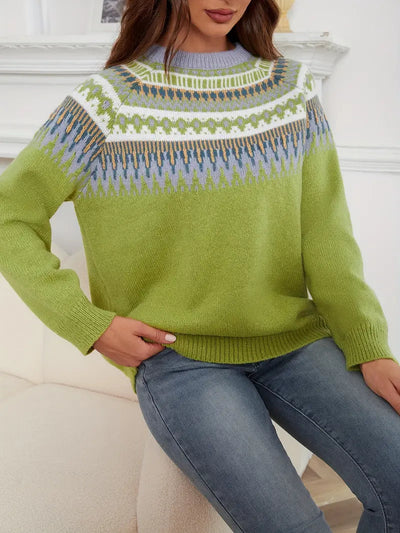 Paula | Retro Strikkegenser med Livlig Mønster