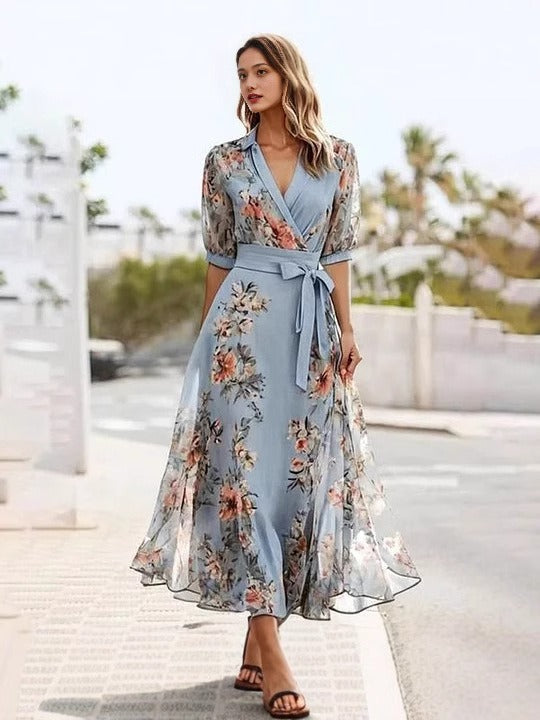 Orielia | Elegant V-hals sommerkjole med flytende silhuett