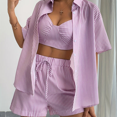 Viola | Stripete sommerset med cami, shorts og skjorte
