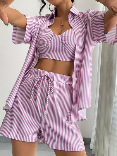 Viola | Stripete sommerset med cami, shorts og skjorte